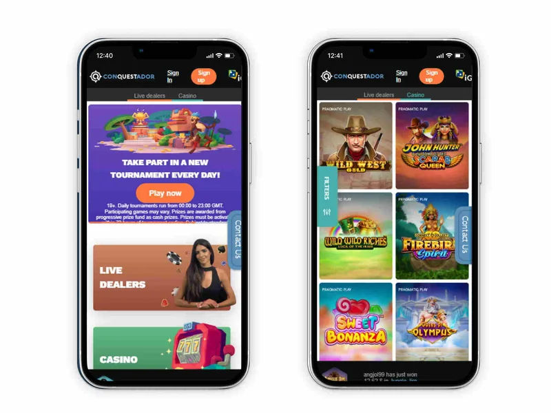 Conquestador Casino Mobile Interface - iOS and Android Gaming